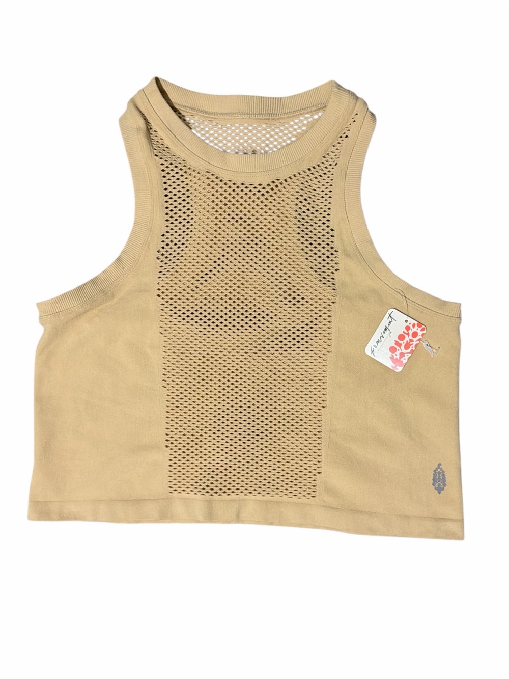 FREE PEOPLE MOVEMENT NWT Cropped Stretchy Mesh Tank Top in Beige Size M-L